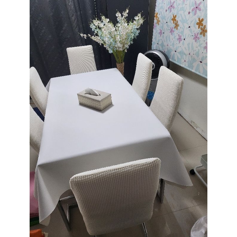 #ผ้าปูโต๊ะ PVC พื้นผิวเรียบ สีขาว #21 ขนาด 1m x 1.4m , 1.4m x 2m กันน้ำ 100% กันร้อนได้ดี ผ้าสวย เนื้อดี พร้อมส่ง