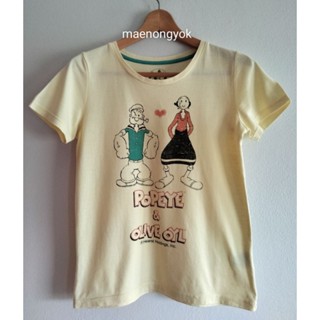 เสื้อยืดpopeye &amp;olive (ป๊อปอายและโอลีฟ)ขนาด M(154-162)ลายสกรีนในตัวผ้า cotton