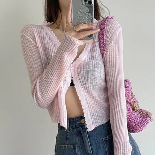 พร้อมส่ง💗 เสื้อคลุมไหมพรมแขนยาว ผ้าบางใส่สบาย สีพาสเทลน่ารักมาก