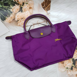 New Longchamp LePliage size s หูสั้น สีม่วง ตัดเหลืองสวยมากกก