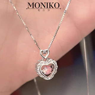 MONIKO เครื่องประดับ สร้อยคอ จี้หัวใจ ประดับเพชรเทียม เพทาย สีชมพู สําหรับผู้หญิง