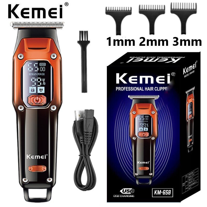 Kemei KM-658 Professional ที่ตัดขนเครื่องเล็มหนวดสำหรับ LED LCD ดิจิตอลที่ตัดขนแกะสลัก Clippers ไฟฟ้