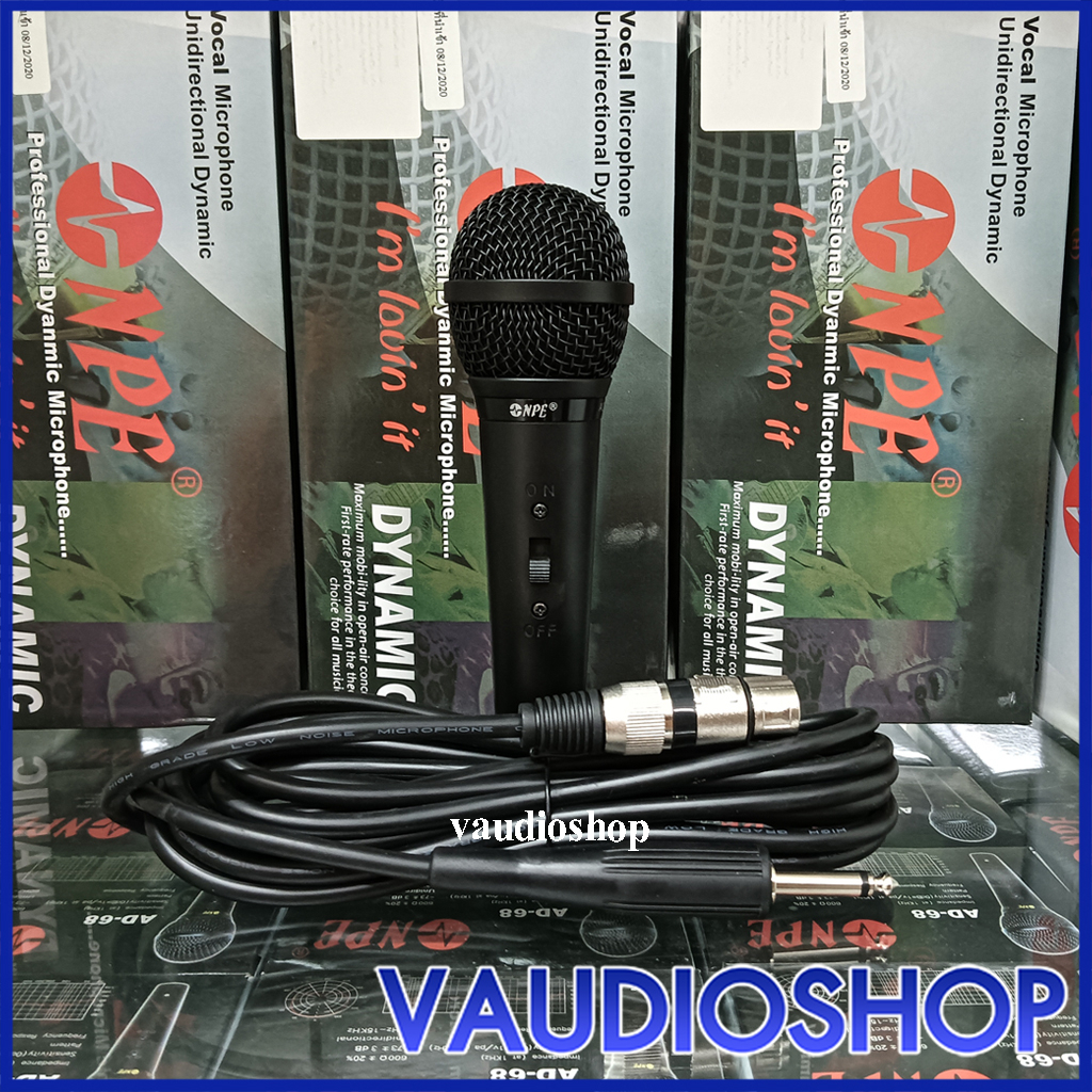 ไมโครโฟน NPE AD-68 พร้อมสายยาว 4.5 เมตร ด้ามโลหะสีดำ ไมค์ NPE AD68 เอ็นพีอี ไมค์สาย ไมค์ NPE