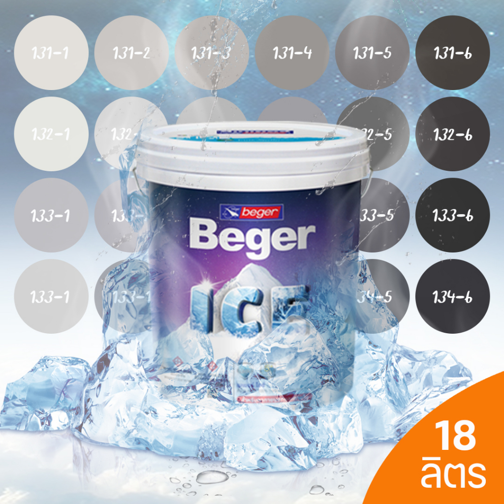 Beger ICE สีเทา ฟิล์มกึ่งเงา และ ฟิล์มด้าน 18 ลิตร สีทาภายนอกและภายใน สีทาบ้านแบบเย็น ลดอุณหภูมิ เช็