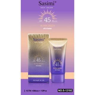 Sasimi ครีมกันแดด  ปรับผิวขาวกระจ่างใส  ป้องกันรังสียูวี Spf45+ กันน้ำและกันเหงื่อ ควบคุมความมัน 45g