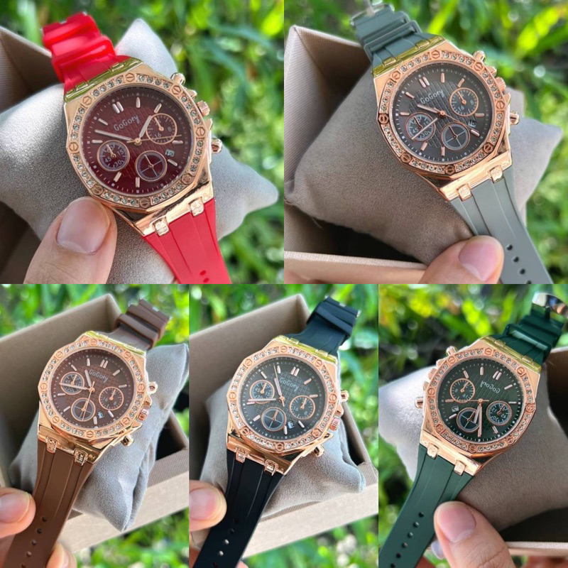 นาฬิกา Gogoey Watch 💫 จีโอจีโอเเบรนด์แท้ มีวันที่ใช้งานได้จริง ทรงสไตล์เกรส ขอบเพชรมาใหม่ใส่ได้ทุกเพ