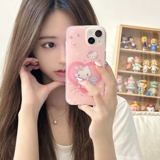 💕พร้อมส่ง💕iPhone 14 13 12 11 Pro Max เคส for เคสไอโฟน11 น่ารัก Hello Kitty บางเบาพกพาง่าย การ์ตูน รูปหัวใจ เคสนิ่ม Case