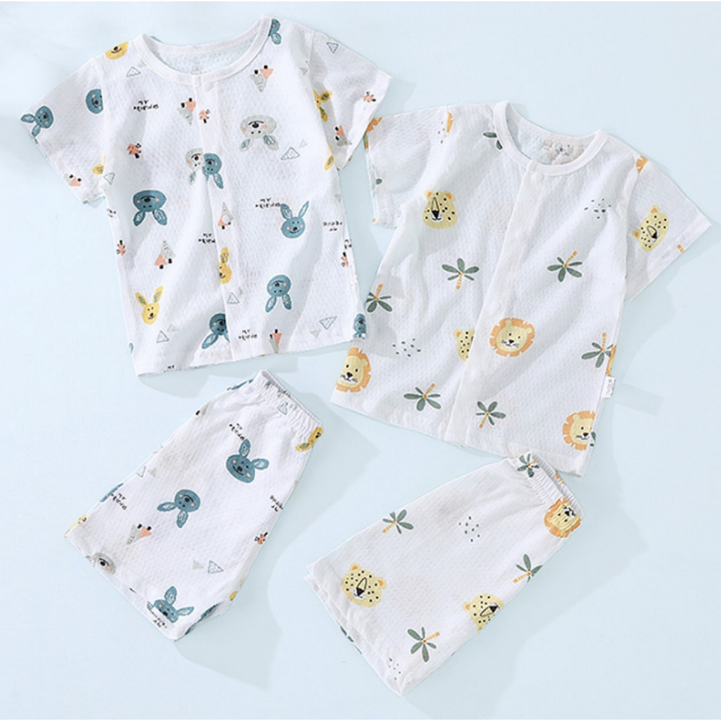 ชุดเซ็ตเด็กแขนสั้น ผ้าโปร่ง เย็นสบาย นุ่มนิ่ม (6 เดือน - 3 ปี) S6 เสื้อเด็ก พร้อมกางเกง ใส่สบาย ไม่ร้อน