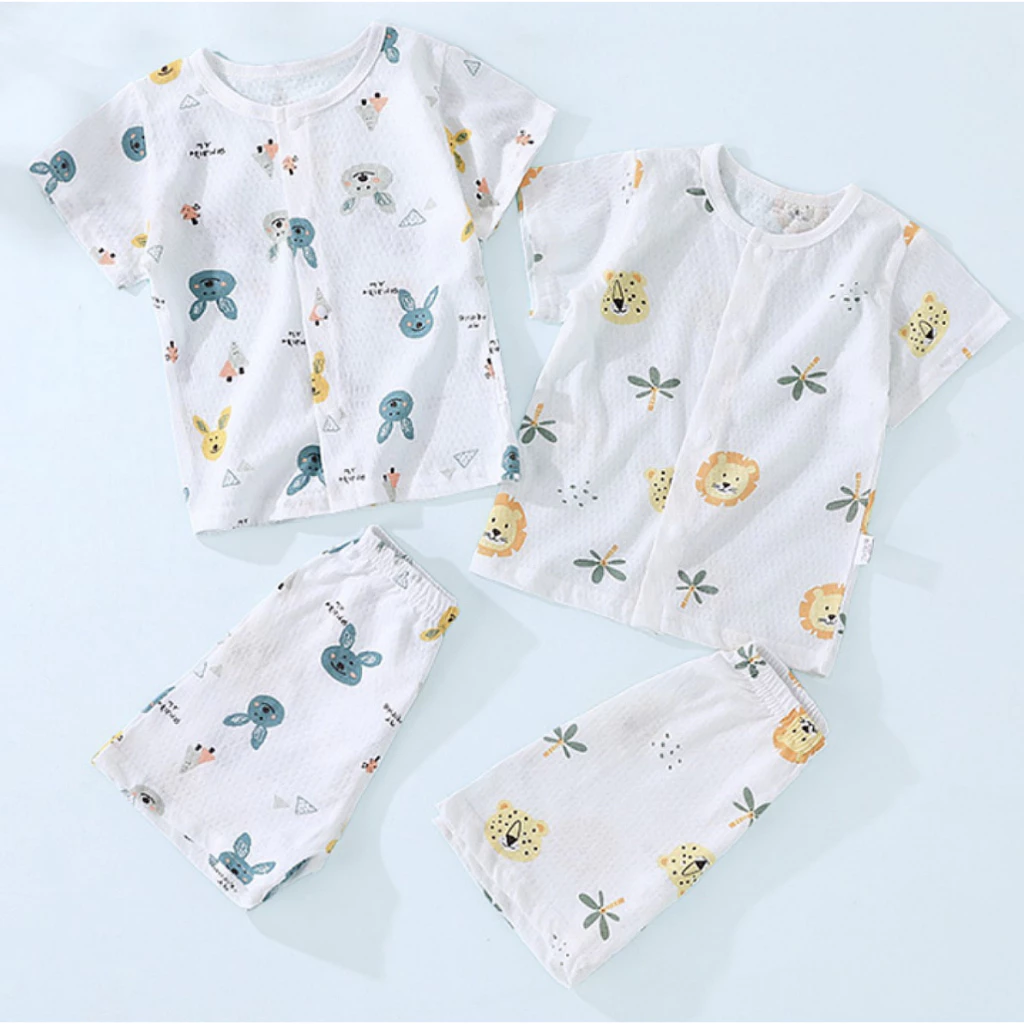 ชุดเซ็ตเด็กแขนสั้น ผ้าโปร่ง เย็นสบาย นุ่มนิ่ม (6 เดือน - 3 ปี) S6 เสื้อเด็ก พร้อมกางเกง ใส่สบาย ไม่ร้อน