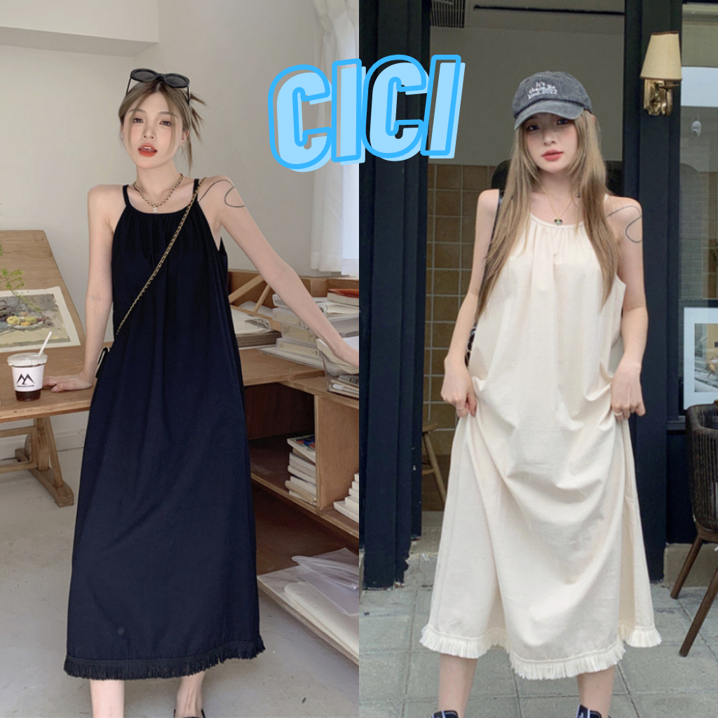 Cici(NO.3109)เดรสสายเดี่ยว แต่งชายระบายลุคคุณหนู หรูมาก