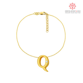 OJ GOLD สร้อยข้อมือเพชรแท้ 18K ตัวอักษร Q ทองแท้ น้ำ100 มีใบรับประกัน ส่งฟรี kerry LETTER  Q