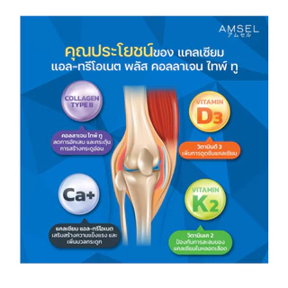 3ขวด Amsel Calcium L-Threonate+Collagen Type II แอมเซล แคลเซียม แอล-ทริโอเนต พลัส คอลลาเจนไทพ์ ทู