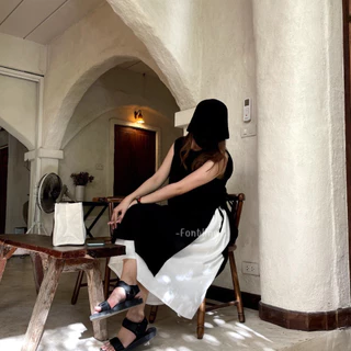 (สินค้าพร้อมส่ง) เดรสแขนกุดผูกเชือกด้านข้าง เดรสผ้าฝ้ายลินิน ทรงเกาหลี minimal dress (V03,V03P)
