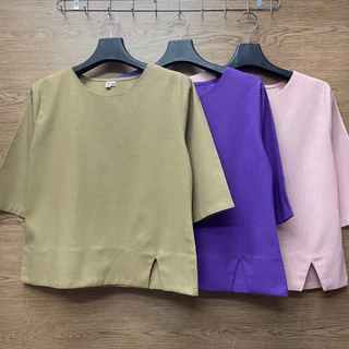 เสื้อคอกลมแขนสามส่วน เสื้อลินินผสมฝ้าย100% เนื้อผ้าแน่น ไม่ยืดไม่ย้วย สวยทันสมัย สีสันสดใส สินค้าพร้อมส่ง มีไซส์ 38-50