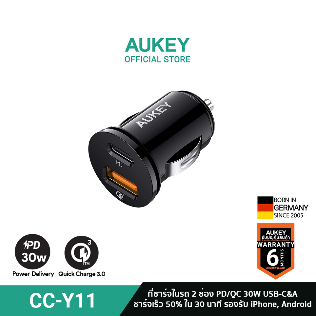 AUKEY CC-Y11 ที่ชาร์จในรถยนต์ 21W PD (18W) Car Charger with QC 3.0