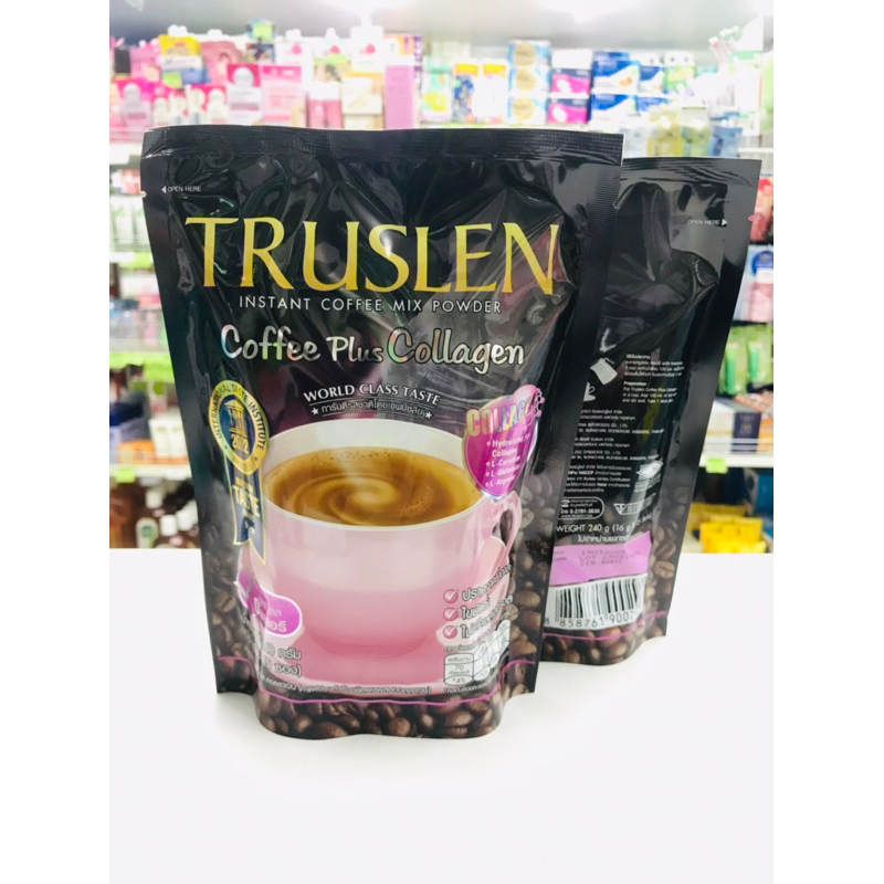Truslen coffee Plus Collagen.ทรูสเลน คอฟฟี่ พลัส คอลลาเจน กาแฟปรุงสำเร็จชนิดผง บรรจุ 15ซองx16กรัม(sugar free)