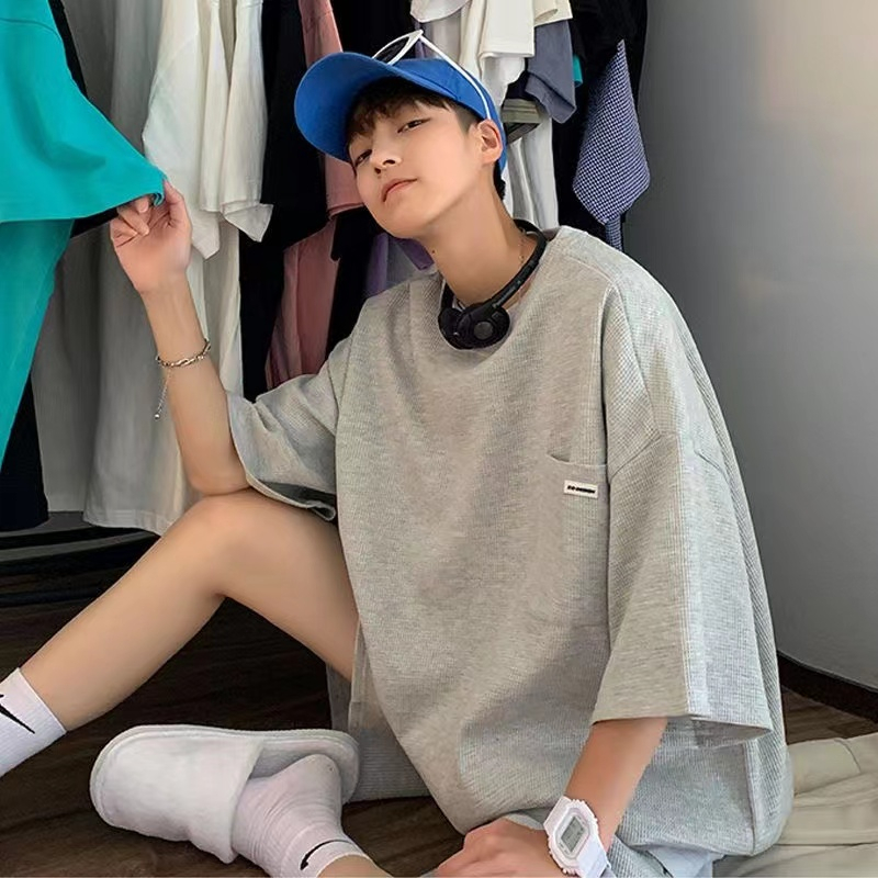 [ชุดเซ็ตสองชิ้นแขนสั้น+กางเกงขาสั้น] เสื้อยืดแขนสั้นลายวาฟเฟิลทรงหลวมสบายๆ กางเกงห้าส่วน สูท เทรนด์เกาหลี ราคา ถูกที่สุด ดีลบีเคเค แกลเลอรีภาพที่ 8
