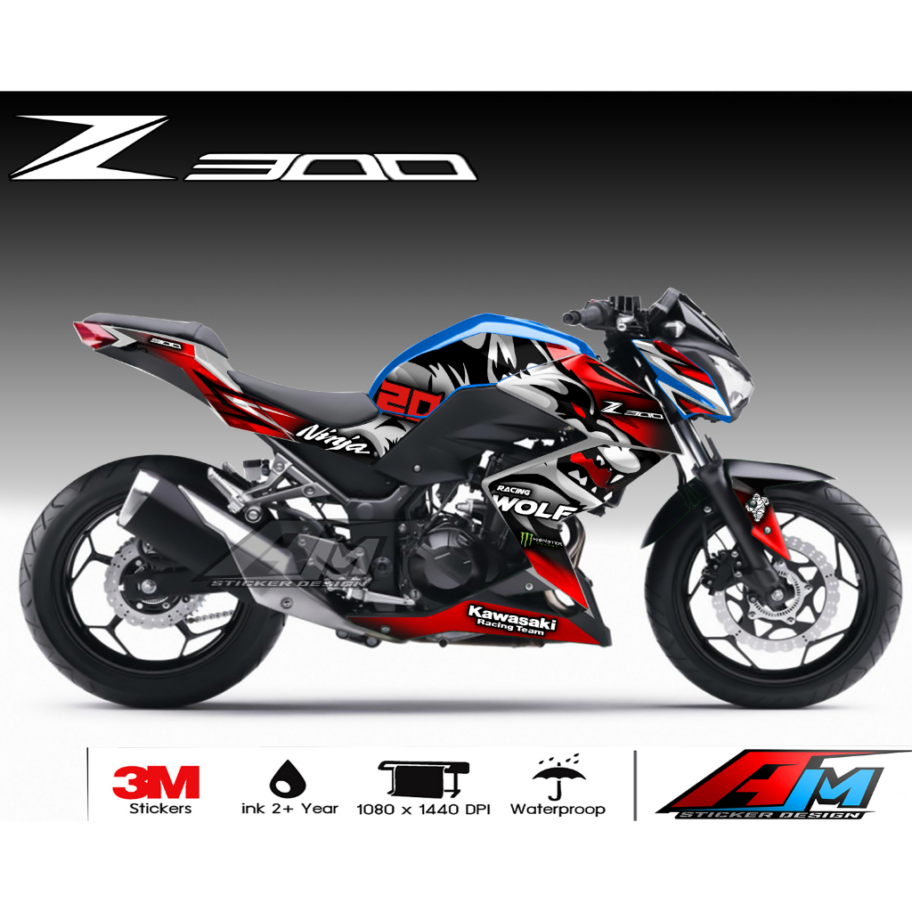 (Mr.AM) ชุดสติ๊กเกอร์ [เกรด Basic] ชุดสติ๊กเกอร์ Kawasaki Z300 (WOLF RACING)