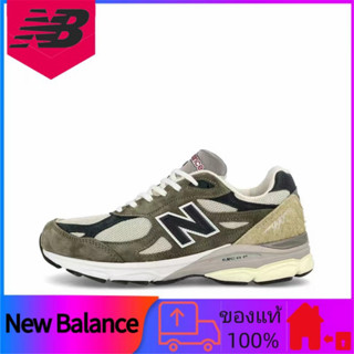 ของแท้ 100% New Balance NB 990 V3 รองเท้าวิ่งที่ดูดซับแรงกระแทกต่ำสวมใส่ชายและหญิงสไตล์เดียวกันสีน้ำตาลสีเขียว