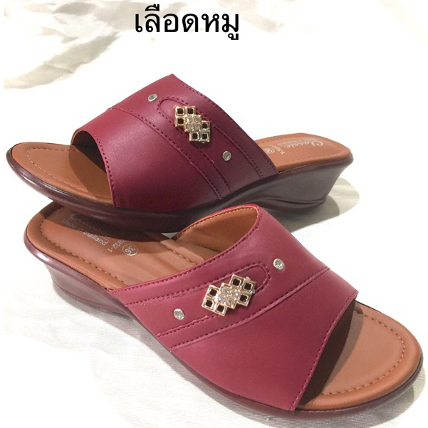 ถูกที่สุดแล้ว !! รองเท้าพียูรองเท้าสุขภาพใส่สบายพื้นนิ่มT7032ส้นสูง2นิ้ว