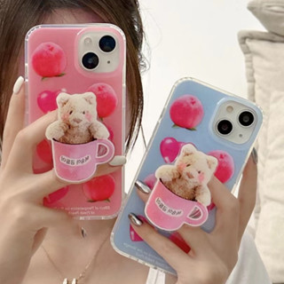 🎁ส่งของขวัญ🎁เคสไอโฟน สำหรับ 11 14 for iPhone Case 13 12 Pro Max น่ารัก ลูกพีช หมีน้อย พร้อมขาตั้ง กันกระแทก เคสโทรศัพท์