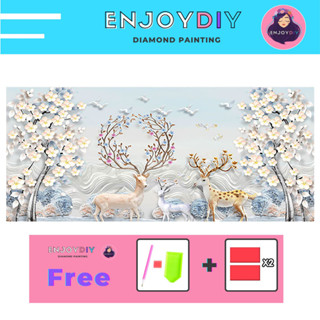 ครอสติสคริสตัล 5d diy diamond painting แบบเม็ด ลาย ฝูงกวาง ชุด1 ติดเต็ม เม็ดกลม EnjoyDIY พร้อมส่งจากไทย