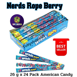 ❤️ส่งไวพร้อมส่งจากไทย❤️ เนิร์ดสโรฟ ลูกอมเคี้ยวหนึบแบบเส้น  มีไส้ยืดได้ ขนม nerds rope Berry candy 24Box ยกกล่อง24ชิ้น