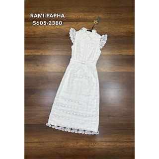 RAMI-PAPHA(รมิปภา) XS  SML   Long Dress เดรสตัวยาวด้านหน้าแต่งลูกไม้ แต่งเข็มขัด