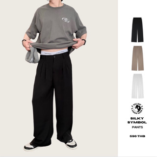 THEBOY-SILKY SYMBOL PANTS กางเกงสแลคทรงกระบอกใหญ่