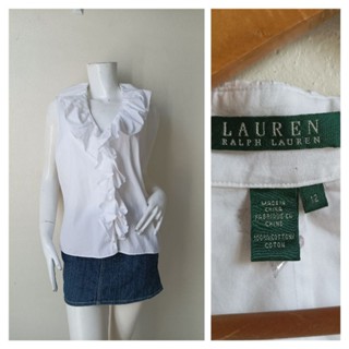 RALPH LAUREN เสื้อเชิ้ตแขนกุด สีขาว คอระบายผ้าฝ้าย ไม่ยืด  Size 12  รอบอก  40 นิ้วค่ะ