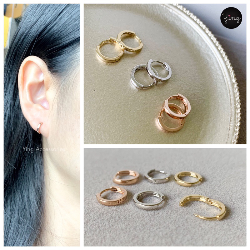 NEW ต่างหูห่วงเล็กขอบเหลี่ยม สไตล์เรียบๆ ขนาดห่วง 8 mm