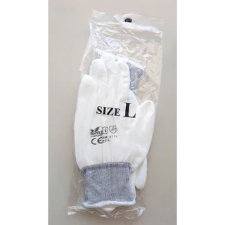 ถุงมือไนล่อนเคลือบ PU สีขาว (10คู่/แพ็ค) คุณภาพดี เคลือบเต็มฝ่ามือ Nylon PU coated gloves เปิดบิล vat ได้