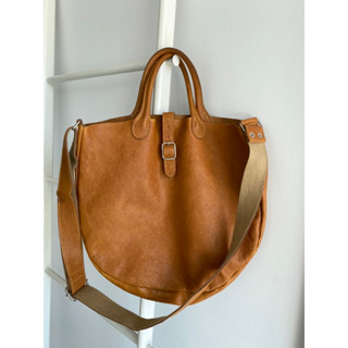 Cream Company Kyoto หนังเปลือย Calf Leather สีแทน กระเป๋าหนังสะพาย สีแทน หนังแท้ มือสอง สภาพดี ruster