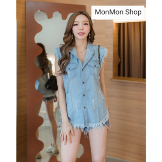 ~MONMONSHOP😊MON6786~  เสื้อเชิ๊ตผ้ายีนส์เนื้อดี แต่งกระเป๋าช่วงอก งานสวยน่ารักมากๆ ใส่ง่ายค่ะ