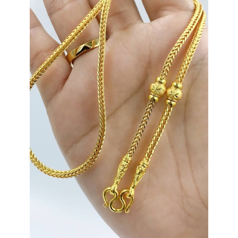 สร้อยคอทอง1บาท ลายสี่เสาคั่นตุ้ม มี2แบบ ขนาด3มิล ยาว20นิ้ว ทองชุบ 0217
