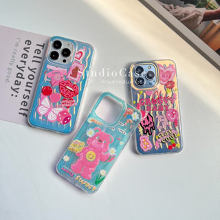 เคสโฮโลแกรม เคสลายน้องหมีถือดอกไม้ลายน่ารักๆ เคสสำหรับรุ่นไอโฟน 678/SE2 -14 14pro 14promax