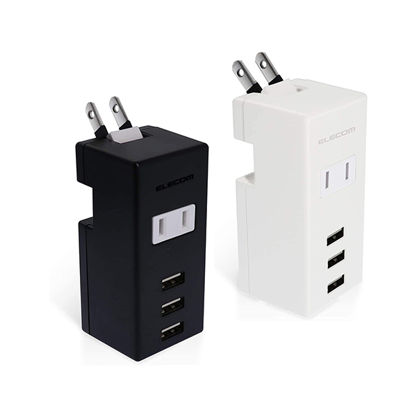 Elecom MOT-U05-2132BK USB outlet charger power tap  3 port AC 1 PSE compatible portrait orientation 2A black