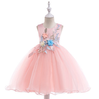 ชุดราตรีเด็ก ชุดเดรสเด็ก สีชมพู ประดับดอกไม้ กระโปรงฟูๆPink baby dress,Baby pink evening dress Childrens pink prom dres