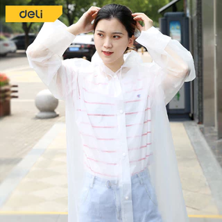Deli เสื้อกันฝนผู้ใหญ่ เสื้อคลุมกันฝน ชุดกันฝนเด็ก คุณภาพดี คลุมทั้งตัว EVA กันน้ำ แบบหนา มีหมวก Raincoat