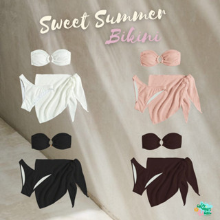 NEW IN 2023 Sweet Summer Bikini สินค้าพร้อมส่ง ชุดว่ายน้ำบิกินี่ Set3ชิ้น ผ้าผูกเอว บิกินี่สายฝอผ้าย่น เกาะอกแต่งห่วง