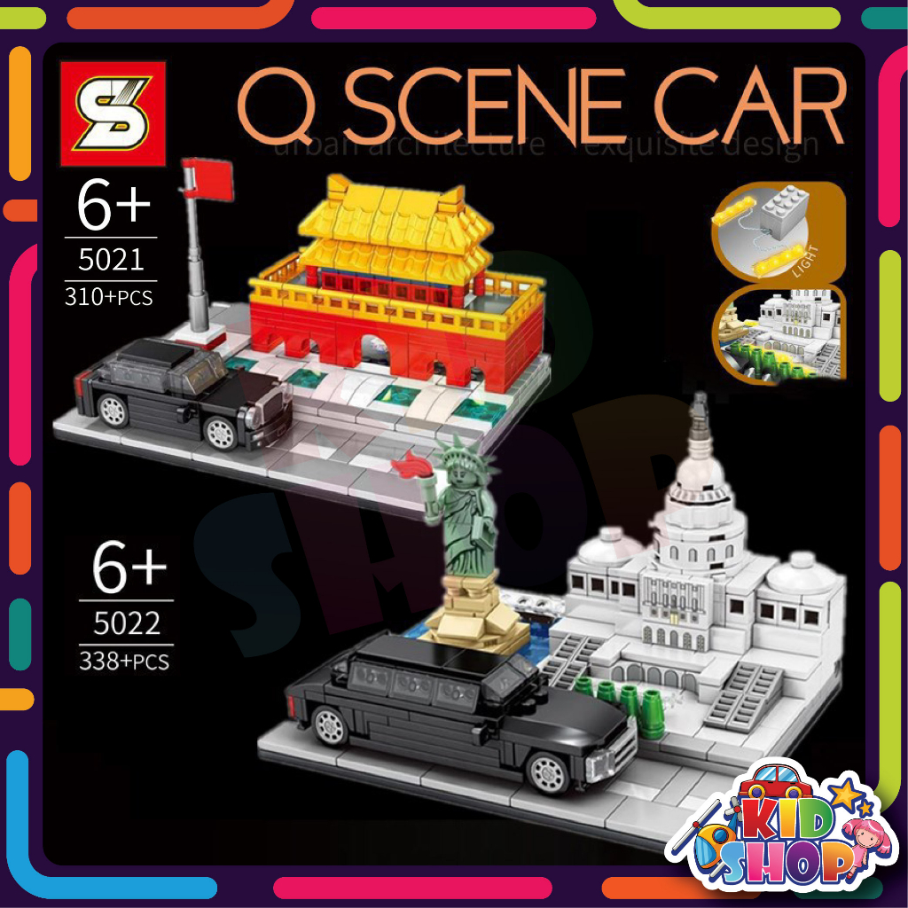 ชุดบล็อตัวต่อ Q SCENE CAR สถานที่สำคัญประเทศจีน SY5021 จำนวน 310+ ชิ้น สถานที่สำคัญประเทศสหรัฐอเมริกาSY5022 จำนวน 338+
