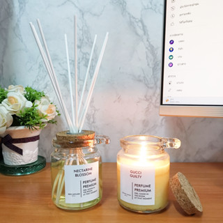 ก้านไม้หอมปรับอากาศ และ เทียนหอม soy wax ขนาด 220 ml.
