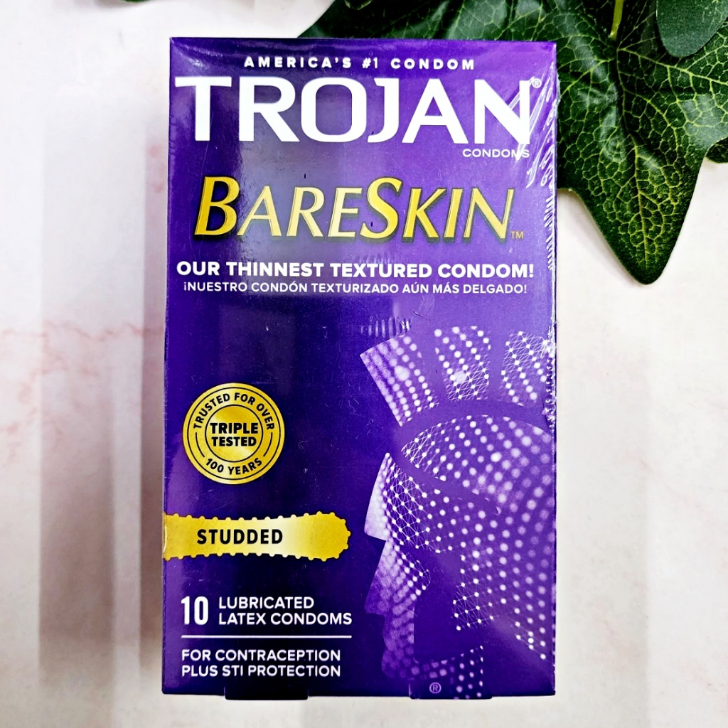 [TROJAN®] Bareskin Lubricated, Studded Condoms 10 Count ถุงยางอนามัยแบบผิวบาง