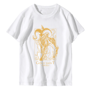 【สปอตสินค้า】Saint Seiya เสื้อยืดแขนสั้นอะนิเมะสิบสองกลุ่มดาวผ้าฝ้ายแท้แขนสั้นสีขาวเสื้อยืดแขนสั้นผู้ชายและผู้หญิง