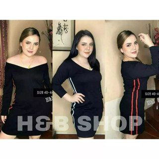 ชุดเดรสสาวอวบ XL-4XL ชุดเดรสสายฝอ ผ้ายืด เปิดไหล่ ใส่ได้3แบบ