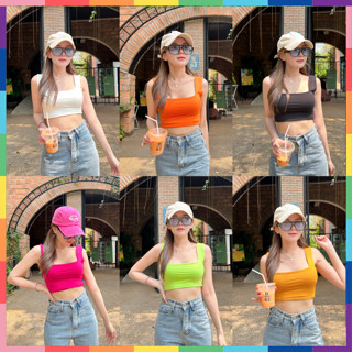 🌈SpinnyHouse🌈 ครอปคอเหลี่ยม ผ้าเรย่อน2ชั้น ‼️รุ่นมีฟองน้ำและไม่มี‼️ เสื้อคอเหลี่ยม กล้ามครอป  สวยสุดแซ่บ ครอปBra  A503A