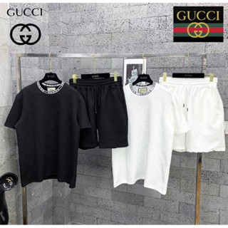 ชุดเซท Gucci 🖤🤍 เสื้อยืด + กางเกงขาสั้น 🩳 Hiend 1:1 cotton 💯