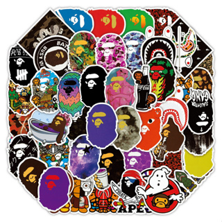 New BAPE  A BATHING APE LOGO อะเบทธิงเอพ  50แผ่น กันน้ำ สติ๊กเกอร์ ใช้ซ้ำได้ STICKER โทรศัพท์มือถือ วันพีซ สเก็ตบอร์ด