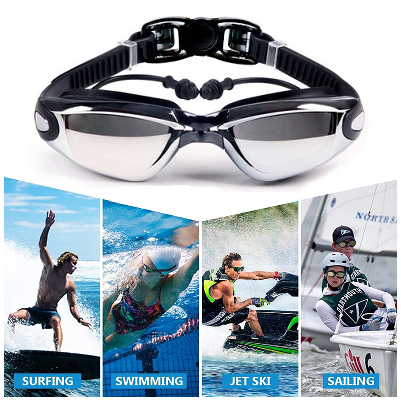 แว่นตาว่ายน้ำ HD แว่นตาว่ายน้ำแบบใหม่ กันหมอกกรอบใหญ่ชุบไฟฟ้า เลนกันไอน้ำHD4เท่า แถมที่อุดหู ใช้ได้ชายและหญิง - รูปที่ 6