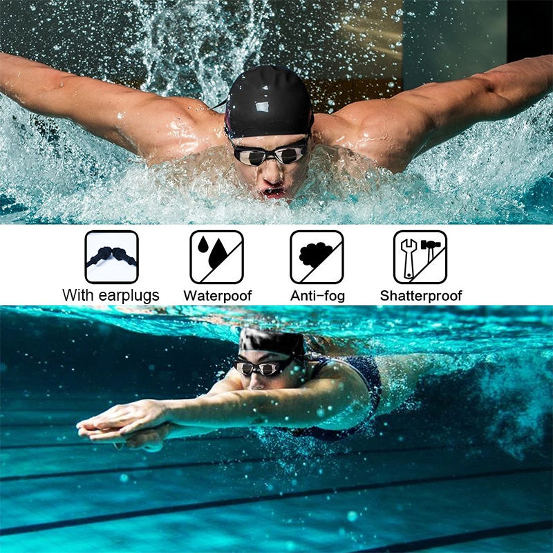 แว่นตาว่ายน้ำ HD แว่นตาว่ายน้ำแบบใหม่ กันหมอกกรอบใหญ่ชุบไฟฟ้า เลนกันไอน้ำHD4เท่า แถมที่อุดหู ใช้ได้ชายและหญิง - รูปที่ 7